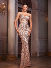 Apricot Sequin Graphic Sexy Cocktail Dress